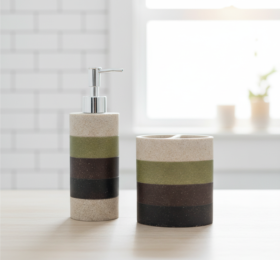 Set de Baño en Resina – Diseño Natural en Tonos Tierra