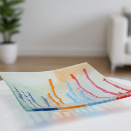 Fuente Artesanal en Vitrofusión – Diseño Abstracto Multicolor