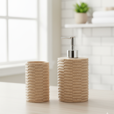 Set de Baño Texturado – Diseño Natural en Arena