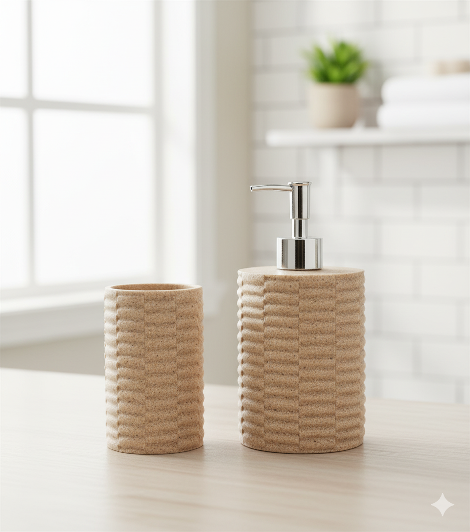 Set de Baño Texturado – Diseño Natural en Arena