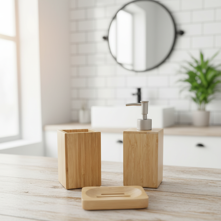 Set de Baño en Bambú – 3 Piezas Naturales